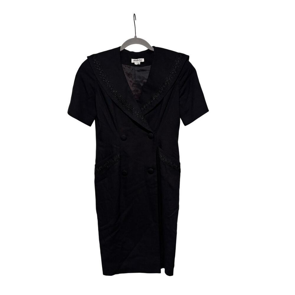 Vintage Dépêche Petite Black Double Button Dress 4 - Picture 3 of 11